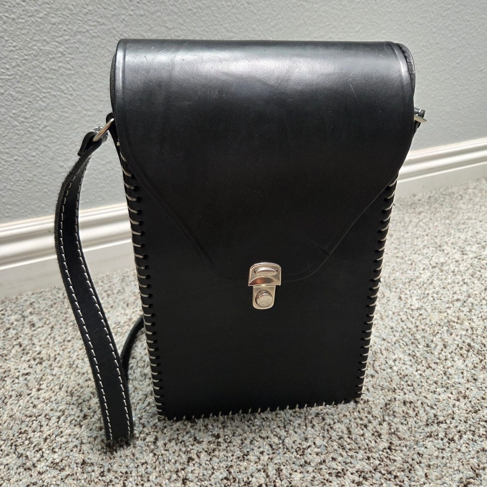 Leather Crossbody Bag Handmade Stitching Flap Closure Messenger Purse